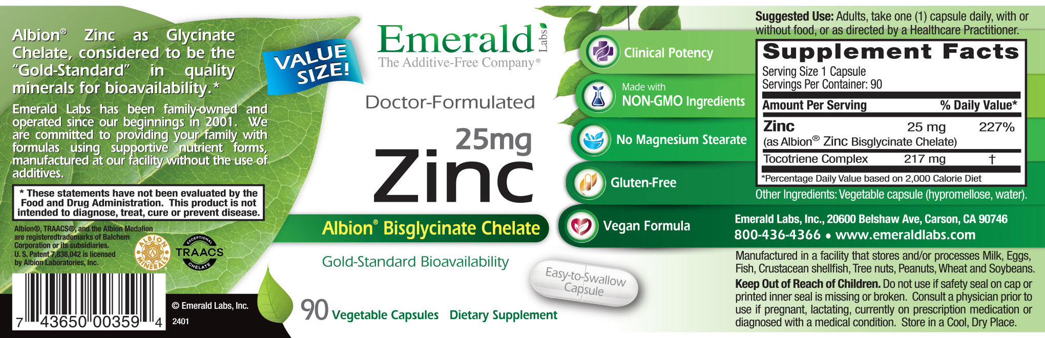 Zinc 25mg | Emerald Labs