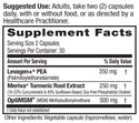 PEA+ Formula with Meriva and OptiMSM Supp Facts Panel