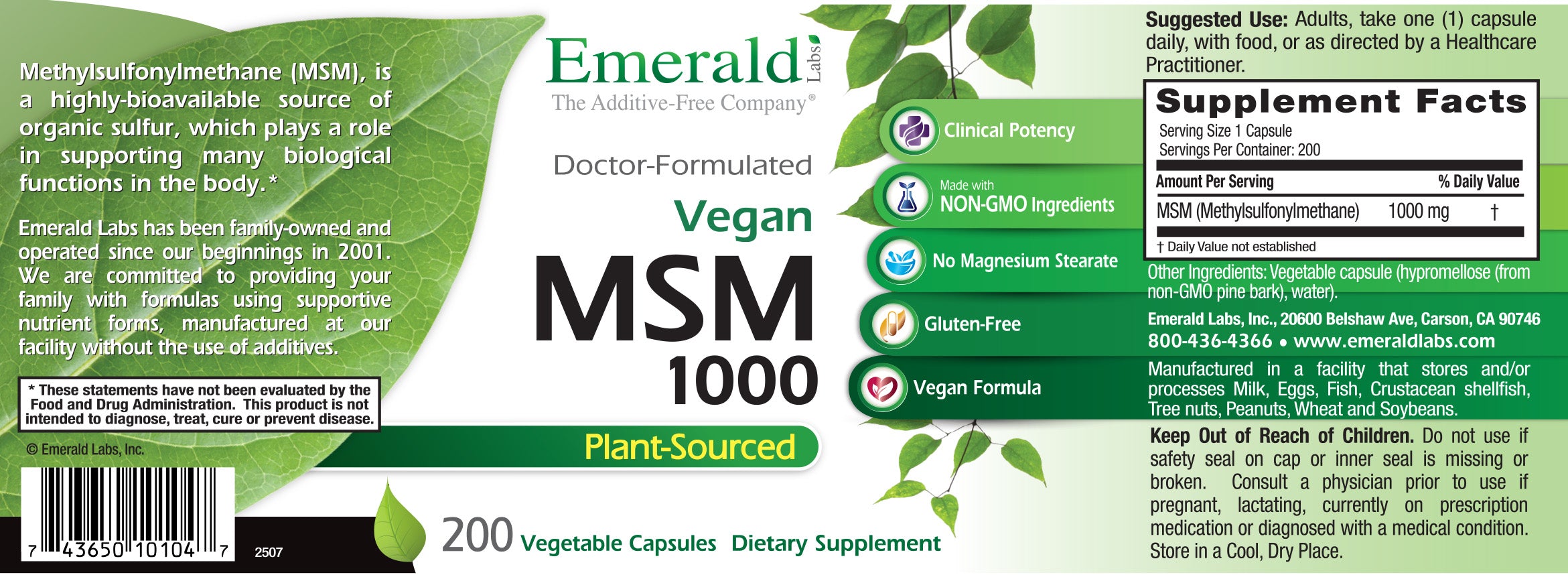 MSM 1000mg (200) | Emerald Labs