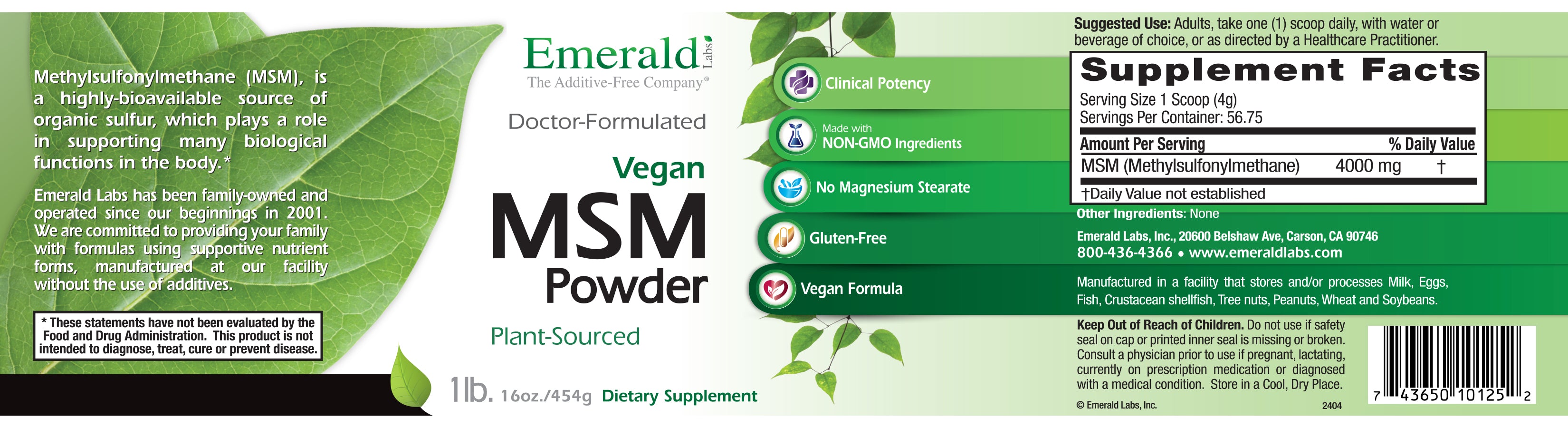 MSM Powder (16oz) | Emerald Labs
