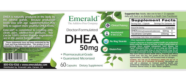 Emerald DHEA 50mg Label