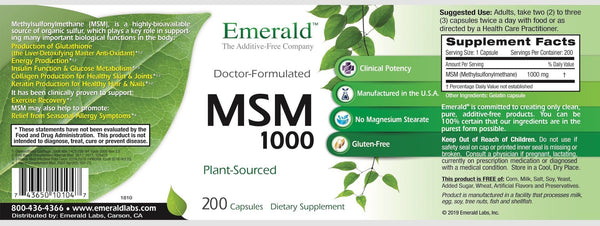 Emerald MSM 1000mg (200) Label