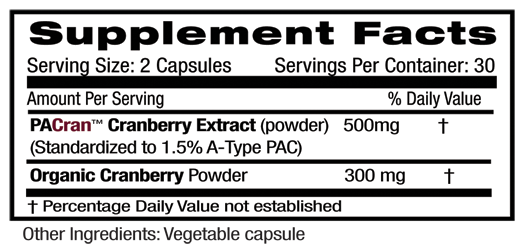 Emerald Cranberry Extract Supplement Facts